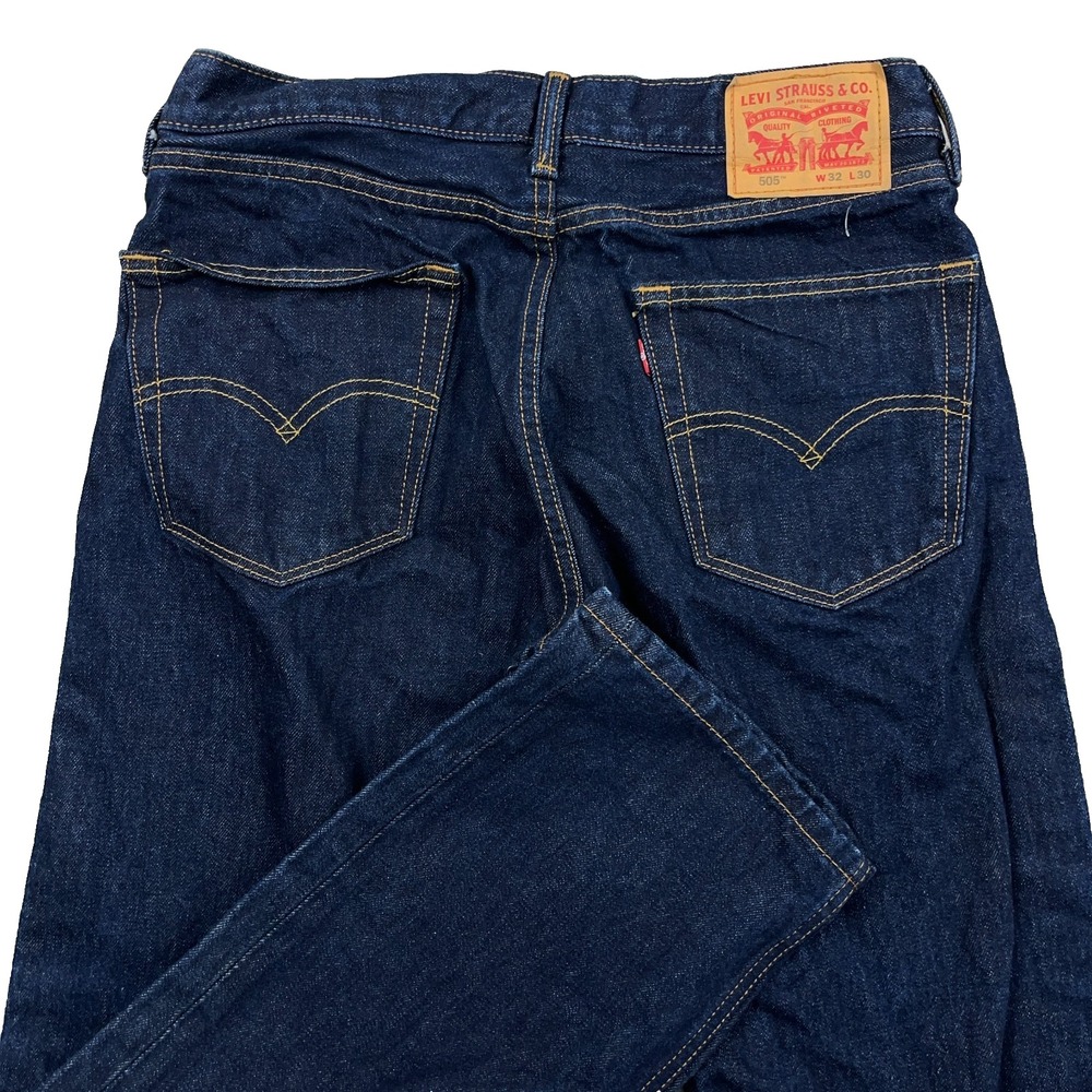 Levis 505 Jeans Men 32x30 Straight Leg Regular Fit Dark Wash 100% Cotton